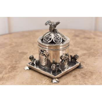 Szkatuła Myśliwska Bażant - Srebro 84 - Cukiernica Żydowska Antyczna